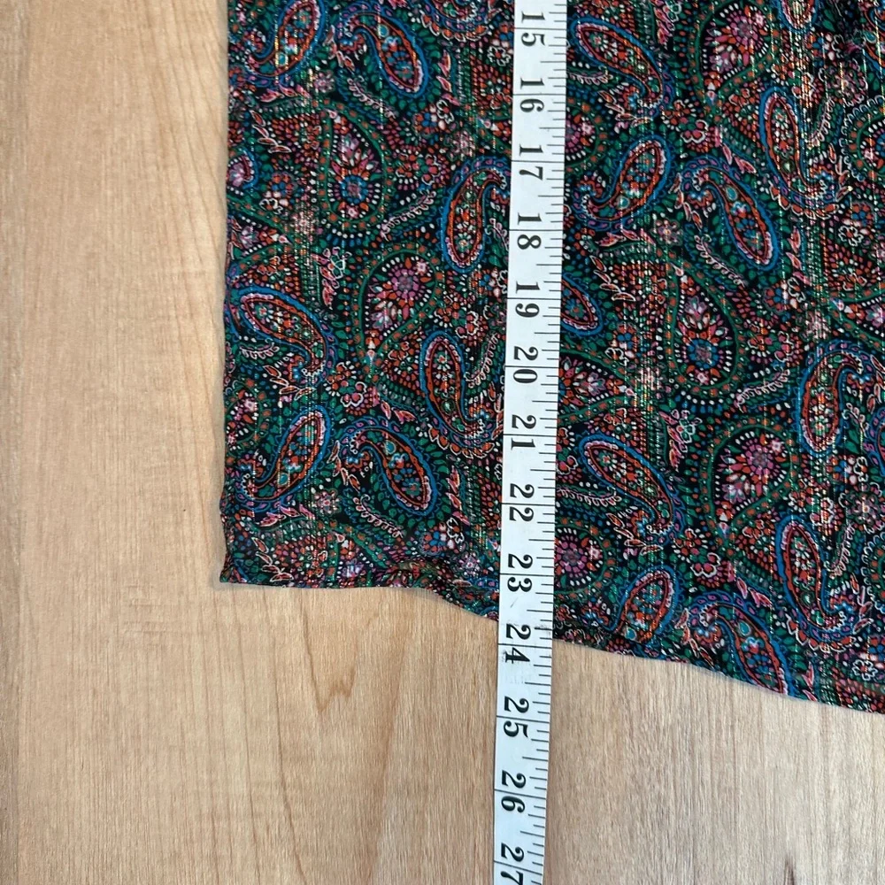 LOFT Women's Multicolor Shimmer Paisley Smocked Ruffle Tie Neck Blouse Sz M - Picture 7 of 13
